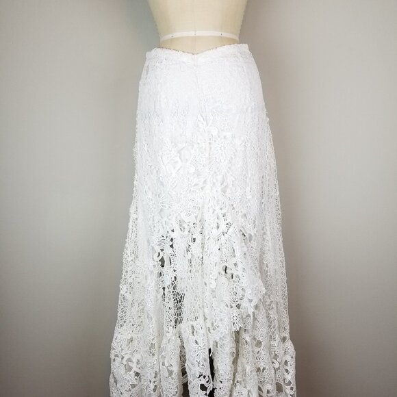 Beautiful Boston Proper White Crochet Ruffled Lace High Low Skirt Ladies Size 2 - Picture 4 of 9